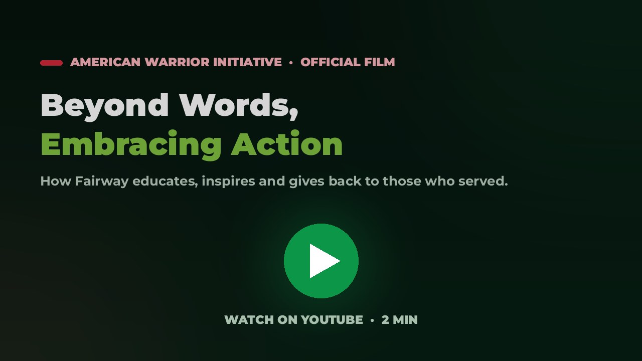 Poster for the American Warrior Initiative film, Beyond Words Embracing Action, with a play button